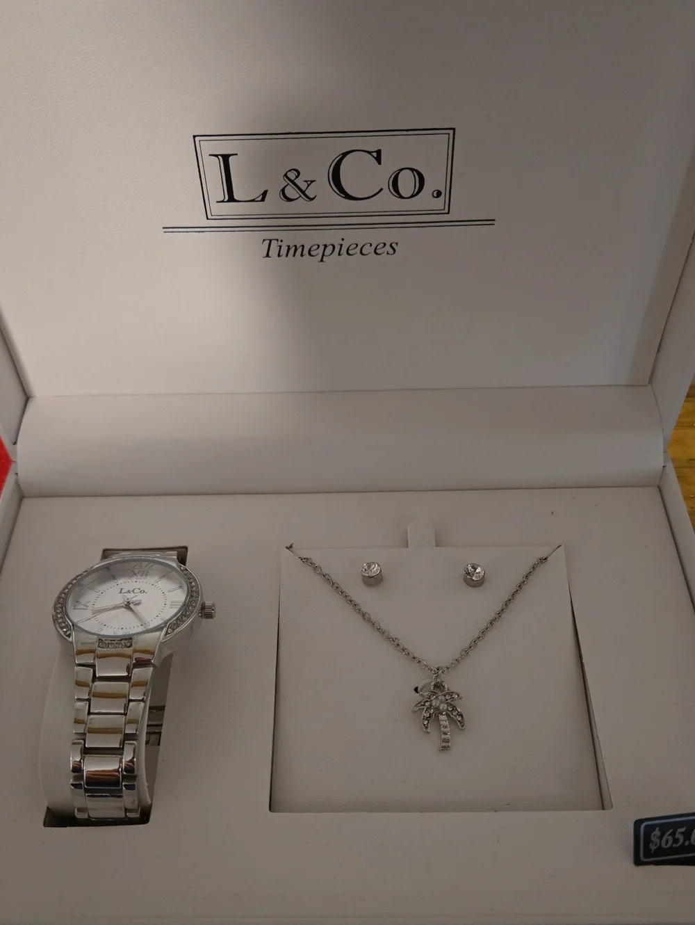 Women's Silver Watch and Palm Tree Necklace Set